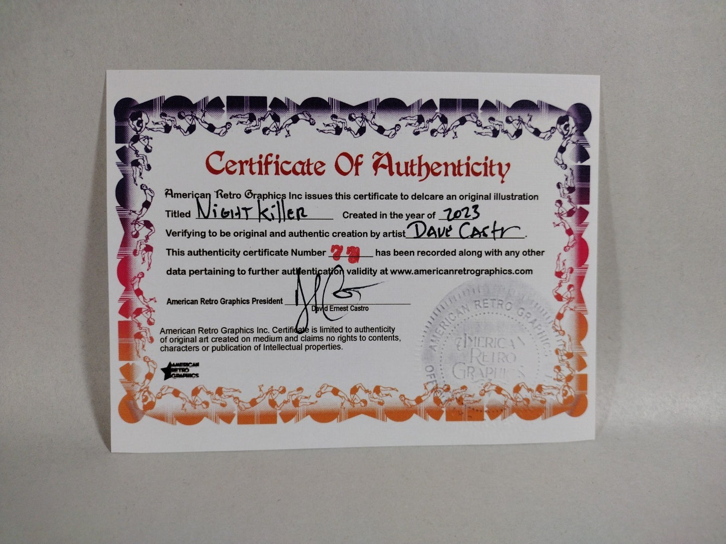Night Killer (2023) Original 8 X 6" Dave Castr Horror Illustration Art W ARG COA