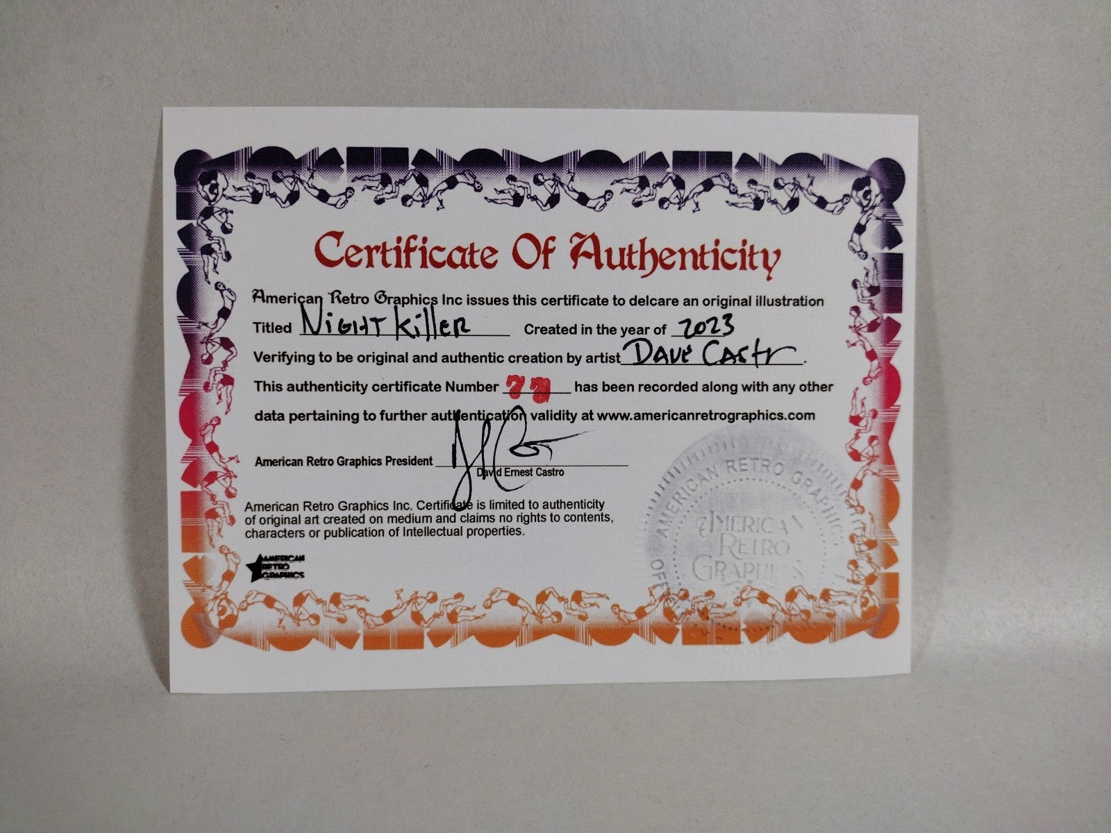 Night Killer (2023) Original 8 X 6" Dave Castr Horror Illustration Art W ARG COA