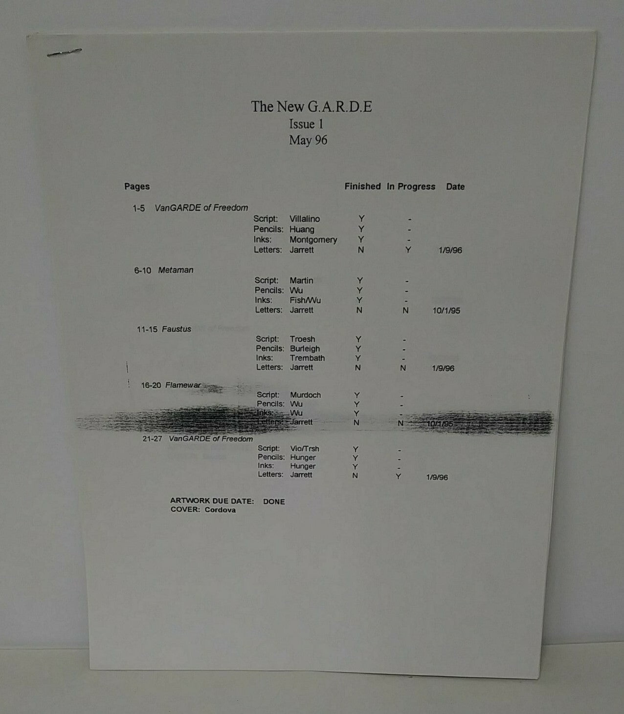 Top Cow (1996) Folder W Artist Acceptance & Rejection Letters Comic Team Roster