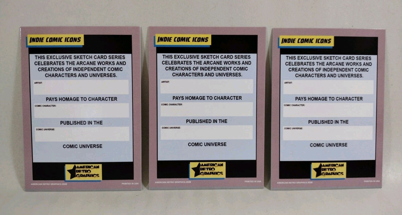 Indie Comic Icons (2026) American Retro Graphics Blank Sketch Card Lot Of 3