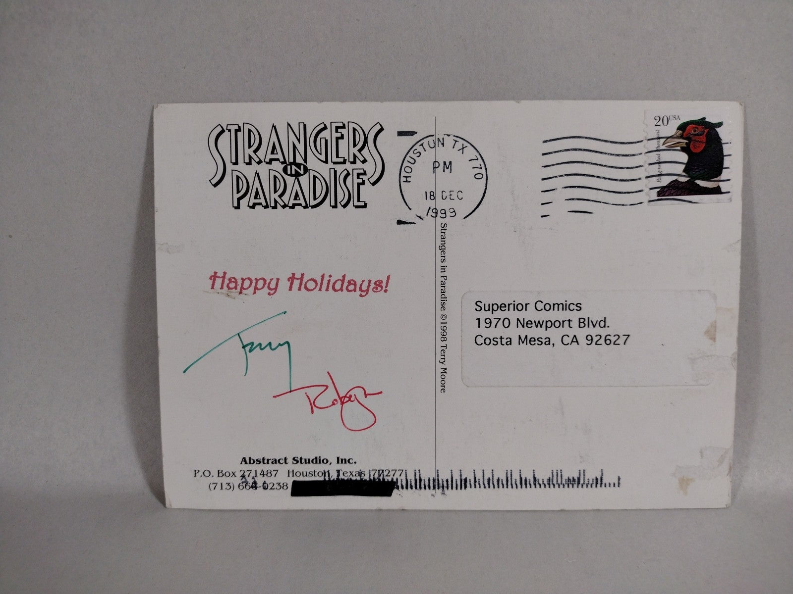 Abstract Studios (1999) Strangers In Paradise Christmas Card Signed Terry Moore