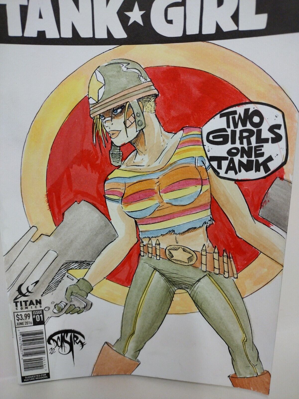 Tank Girl Two Girls One Tank #1 (2016) Blank Cover Comic W Original Art ARG COA