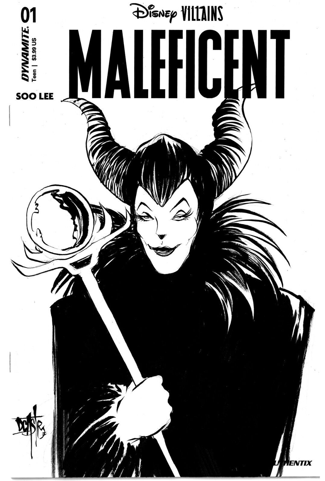 Maleficent #1 Dynamite 2023 Disney Villains Sketch Variant Comic W Original Art