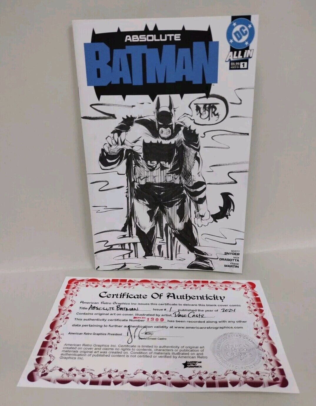 Absolute Batman 1 (2024) DC Comic Sketch Variant Cover W Original Dave Castr Art