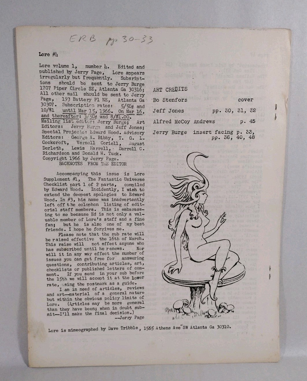 Lore (1966) Jerry Page Fanzine Lot #4 5 6 8 9 Early Jeffery Jones Art