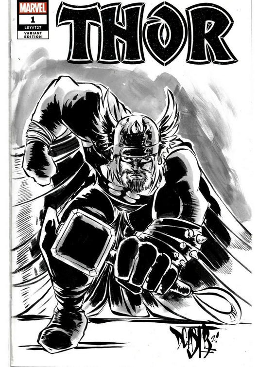 THOR #1 (2020) Marvel Sketch Cover Variant Comic W Original DCastr Art