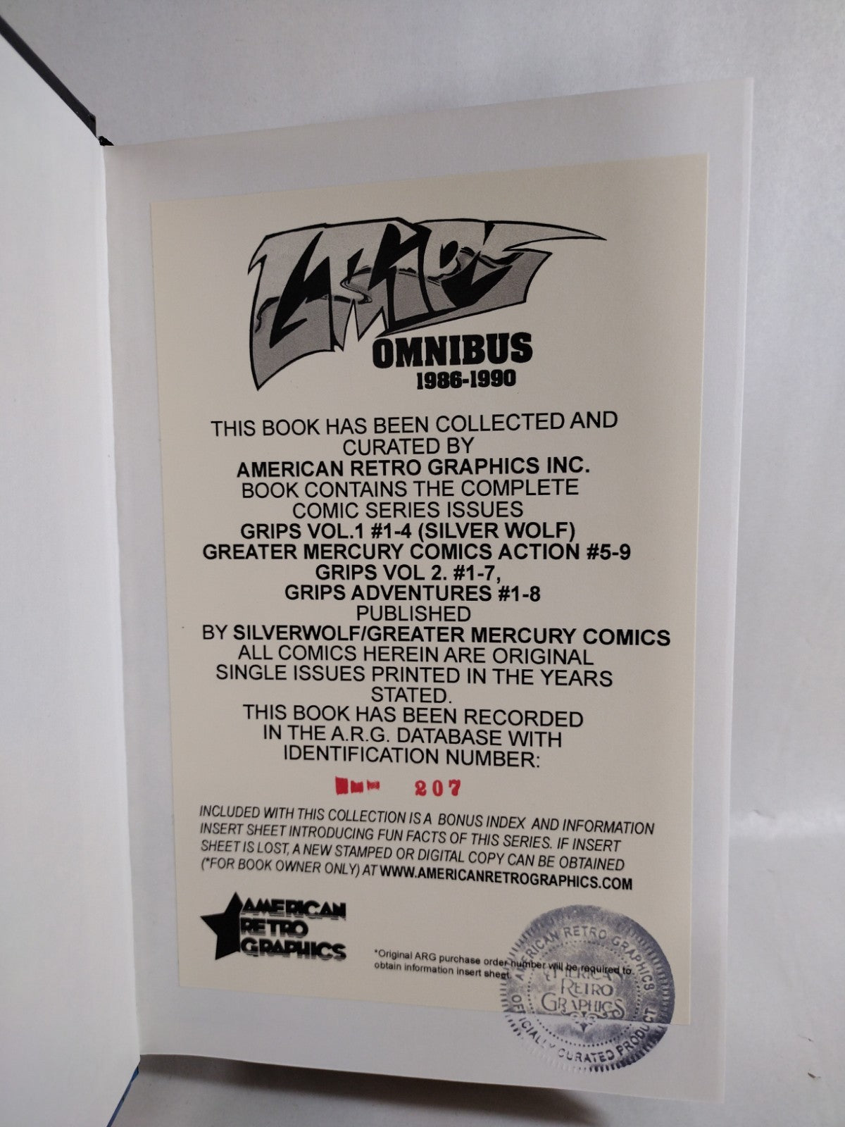 Grips (1986-1990) Custom Bound Silverwolf Comic Omnibus HC ARG DCastr Cover Art