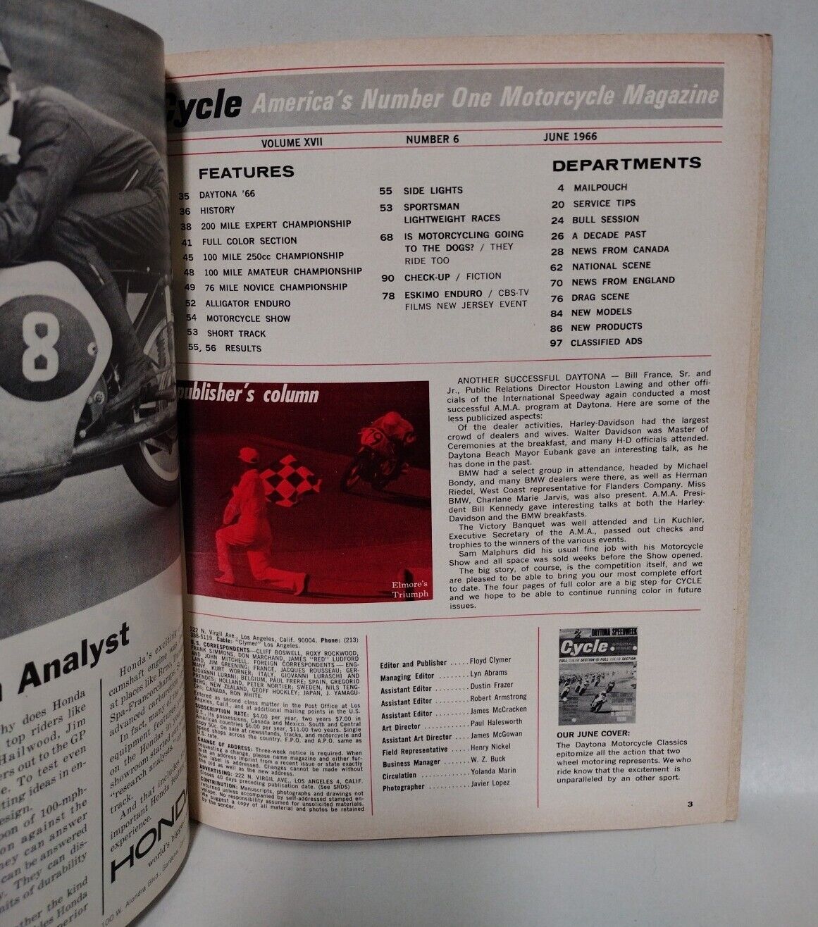 Cycle (1966) Motorcycle Magazine Floyd Clymer Lot June July August 