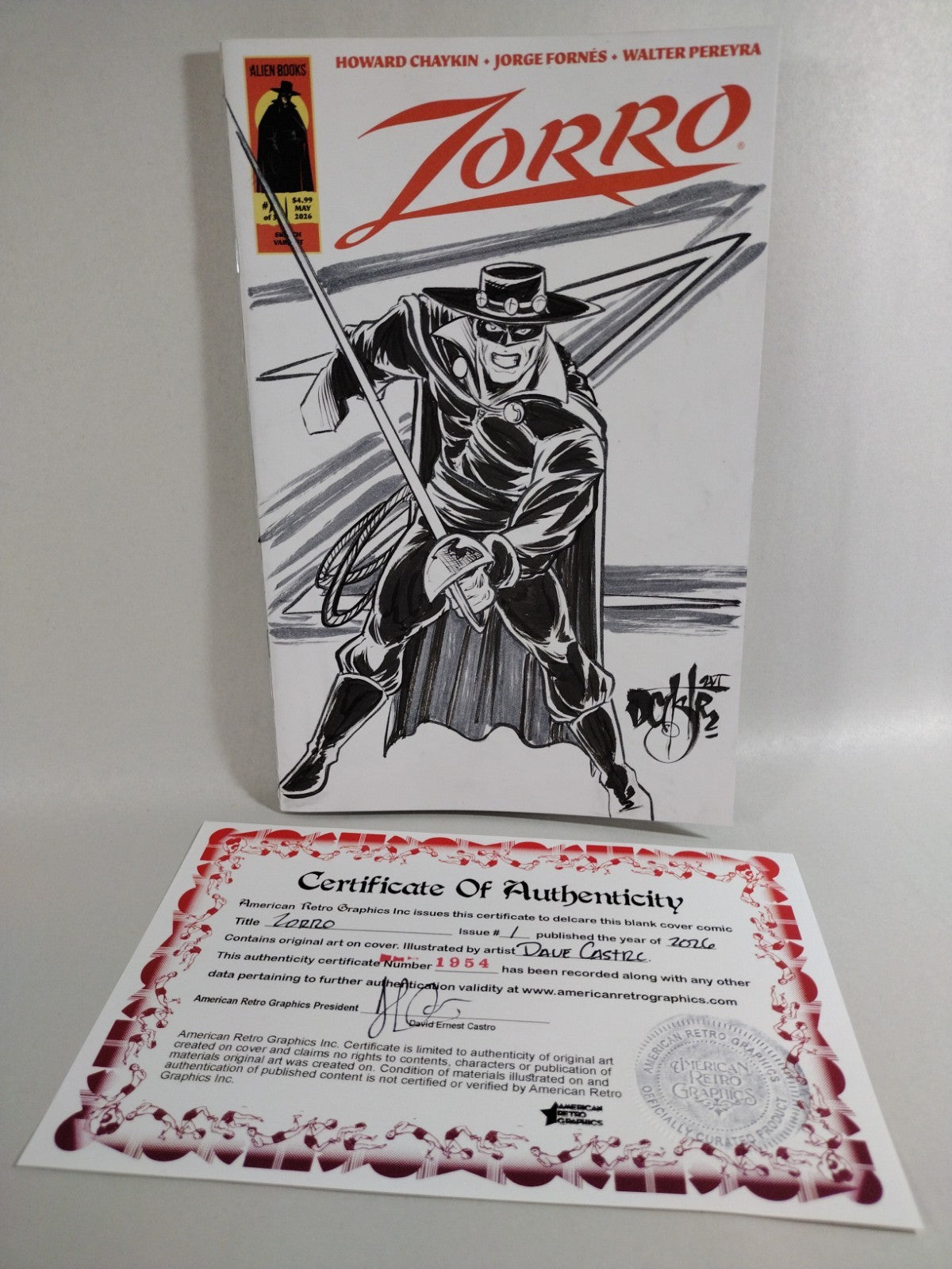 Zorro 1 (2026) Alien Books Sketch Variant Cover Comic W Original Dave Castr Art