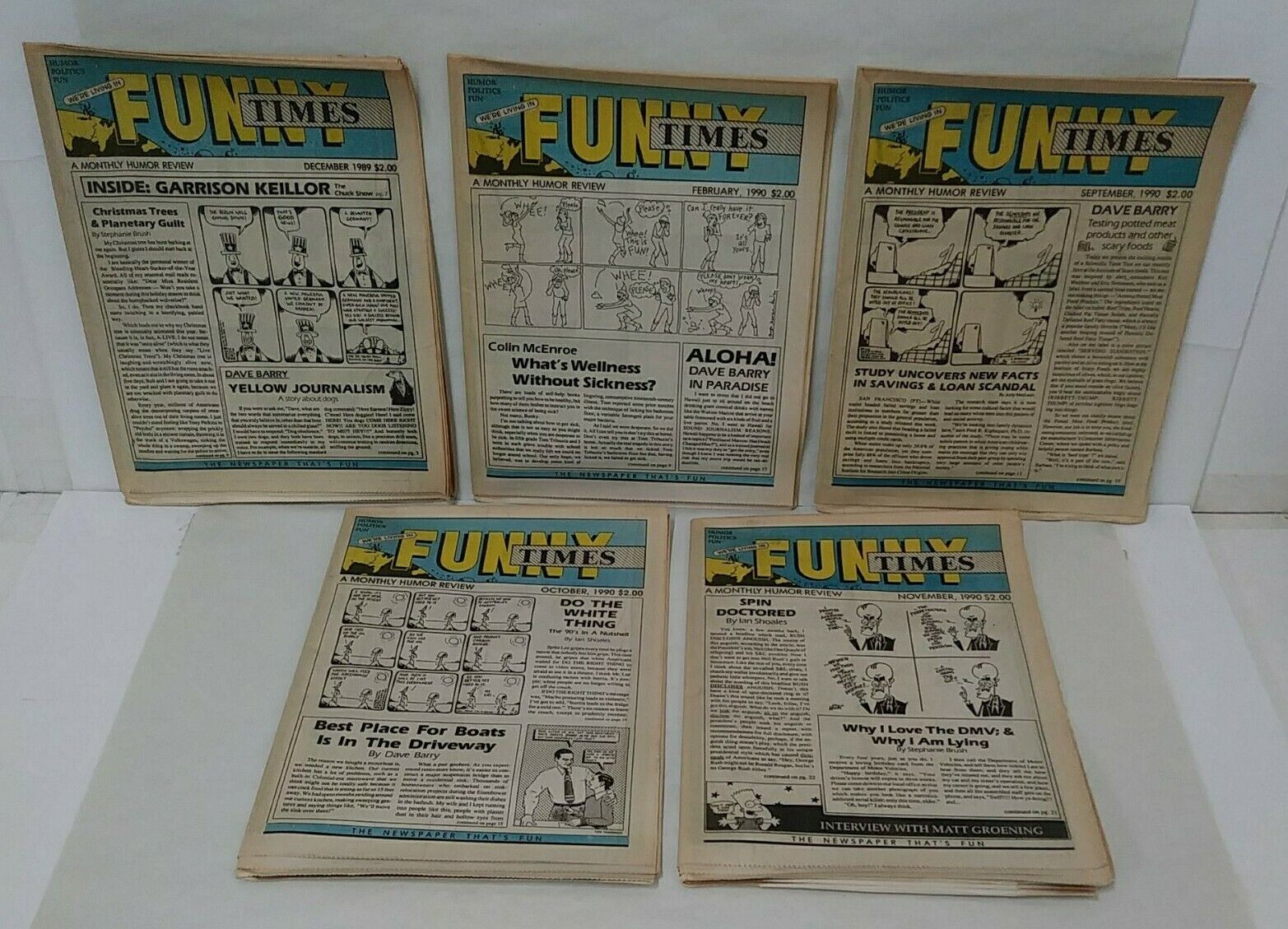 Funny Times Humor Review Lot Of 5 1989-90 Comic Strips Simpsons Life In Hell HTF