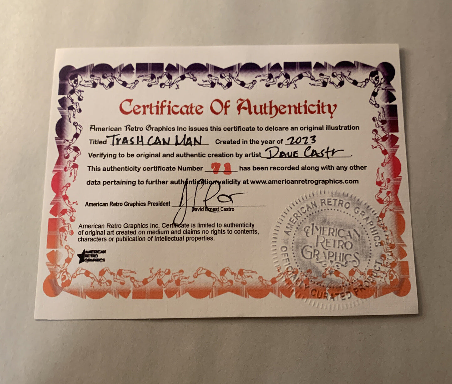 Trash Can Man Original 9 x 6” Dave Castr Watercolor Stand Horror Art W ARG COA