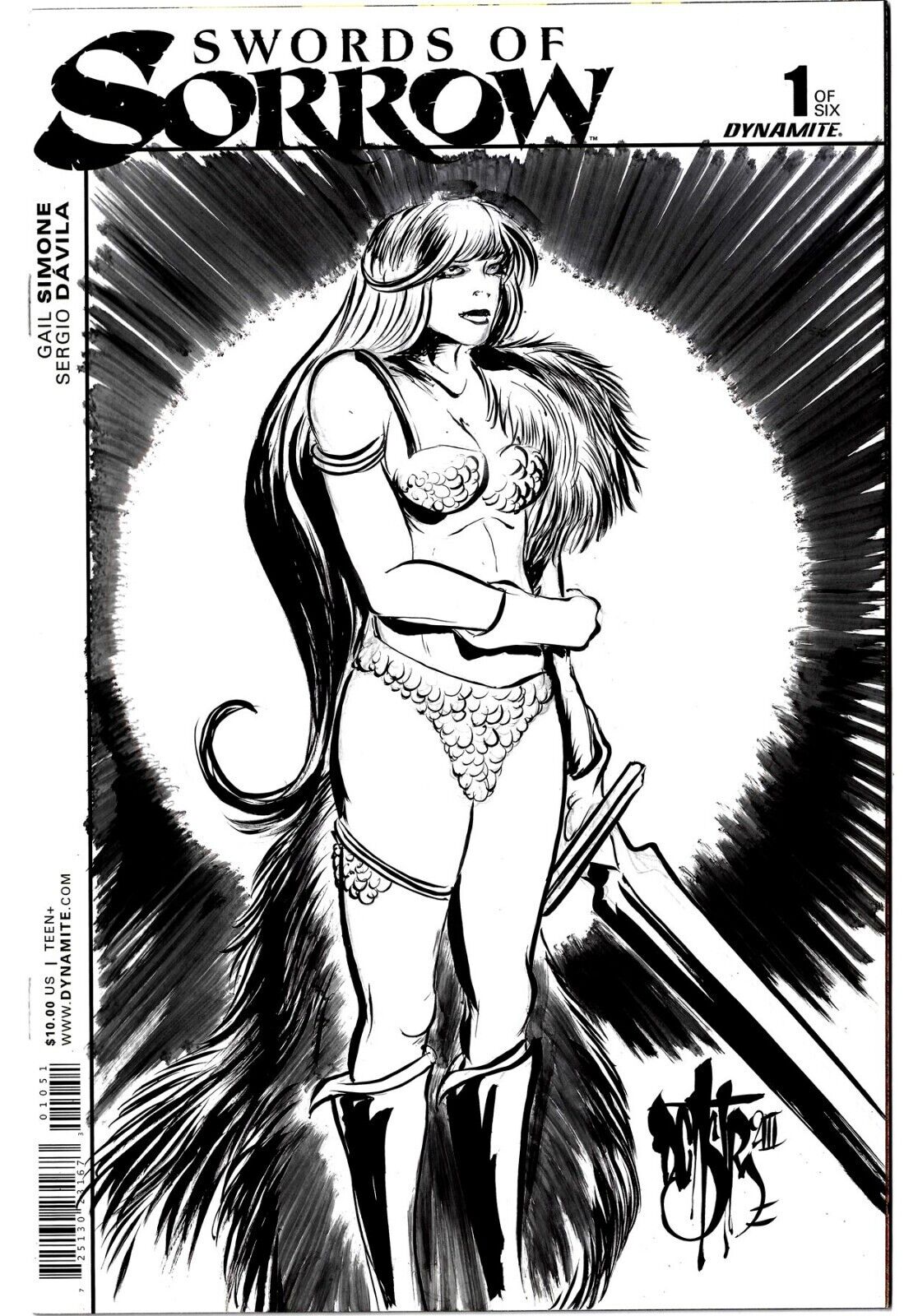 Swords Of Sorrow 1 Dynamite 2015 Sketch Variant Comic W Original Dave Castr Art