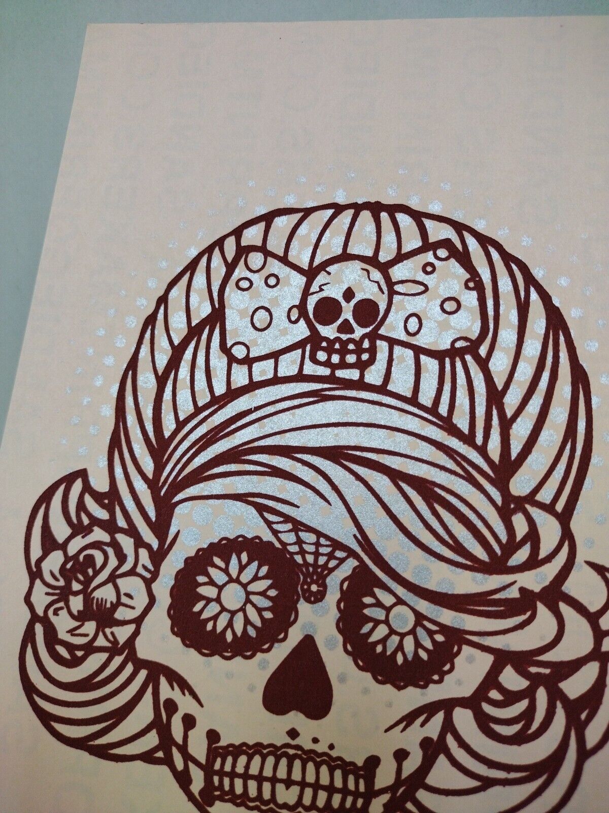 Flash Pin Up Sugar Skull Silkscreen Print 5.75 X 9" (2009) San Diego Printmakers