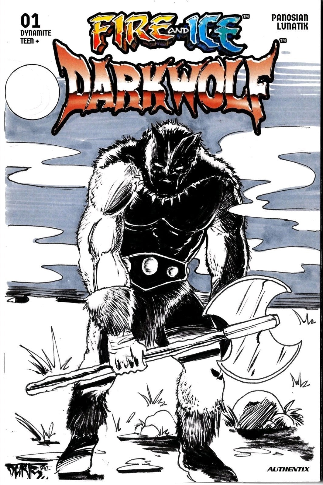 FIRE & ICE Darkwolf #1 Dynamite Sketch Variant Cover Comic W Original Art DCastr