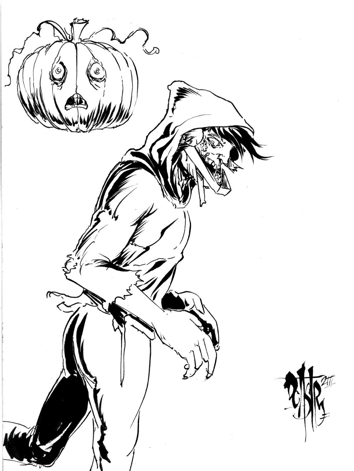 Pumpkin Patch Prince (2023) Original 8 X 6" Dave Castr Horror Illustration W COA