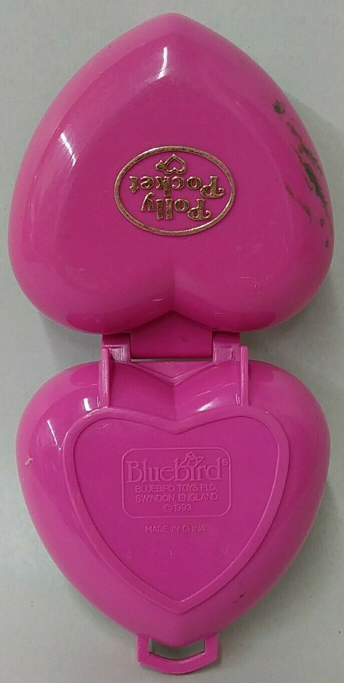  Polly Pocket (1993) PRECIOUS PUPPIES Pet Dog -Bluebird - Pink Heart Compact