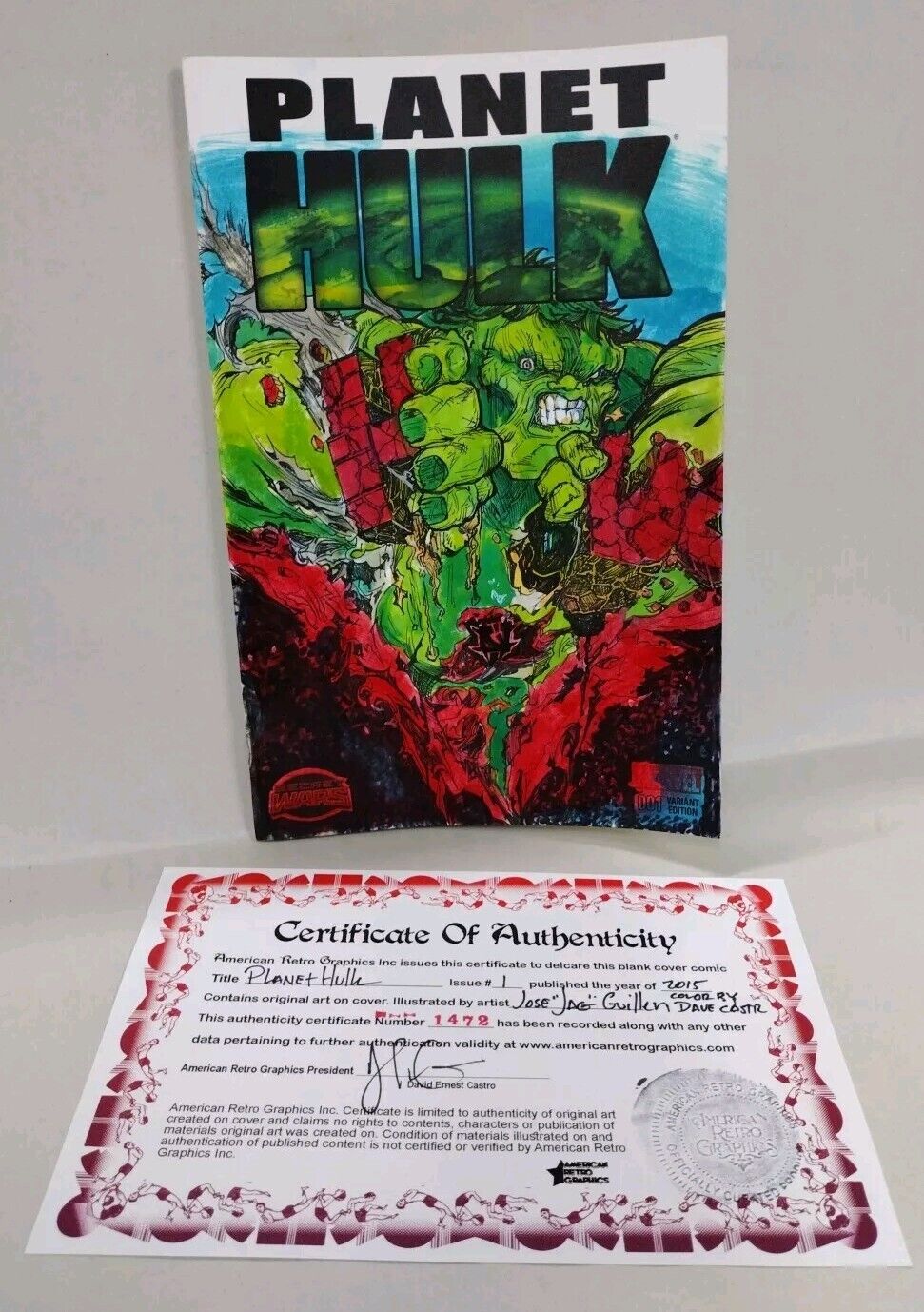 Planet Hulk 1 (2015) Marvel Sketch Cover Variant Comic W Original JAG Art W COA