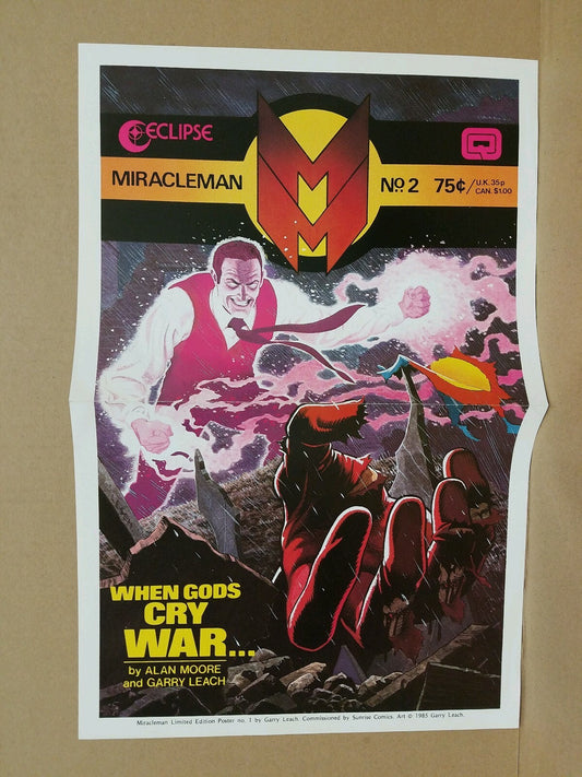 Rare 1985 Miracle Man #2 Limited Edition Poster Garry Leach "When Gods Cry War"