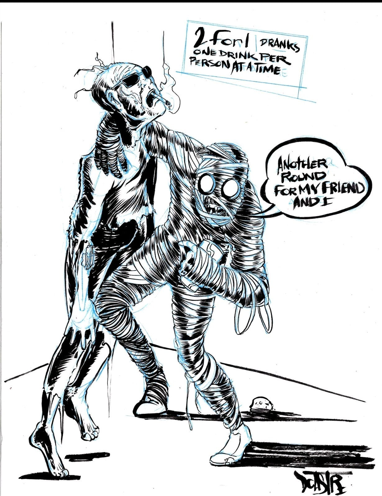 Potato Mummy 9 x 12" Original Dave Castr Ink Illustration Art W ARG COA #65