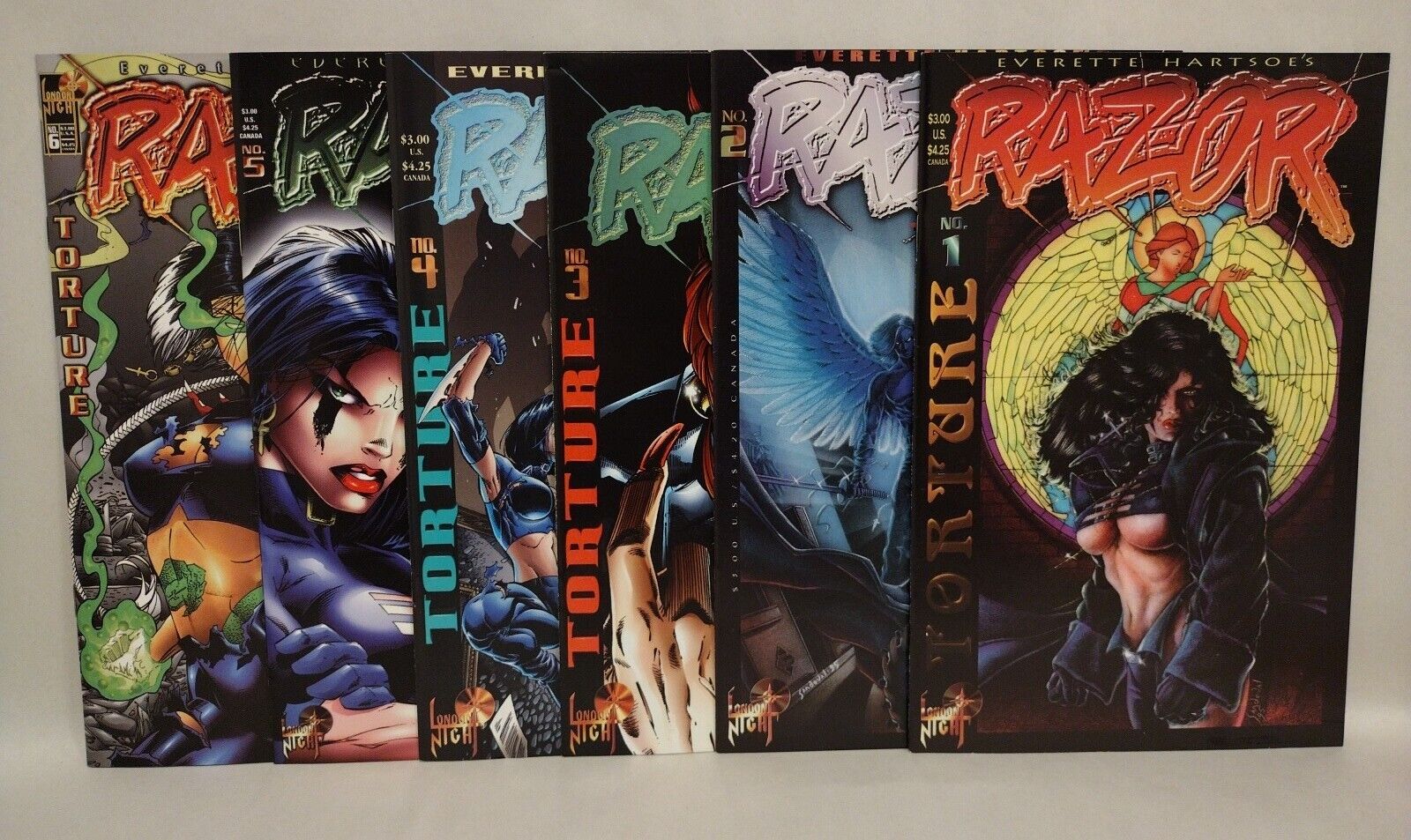 Razor Torture (1996) London Night Studios #1 2 3 4 5 6 + Kightshift #1 Comic Set