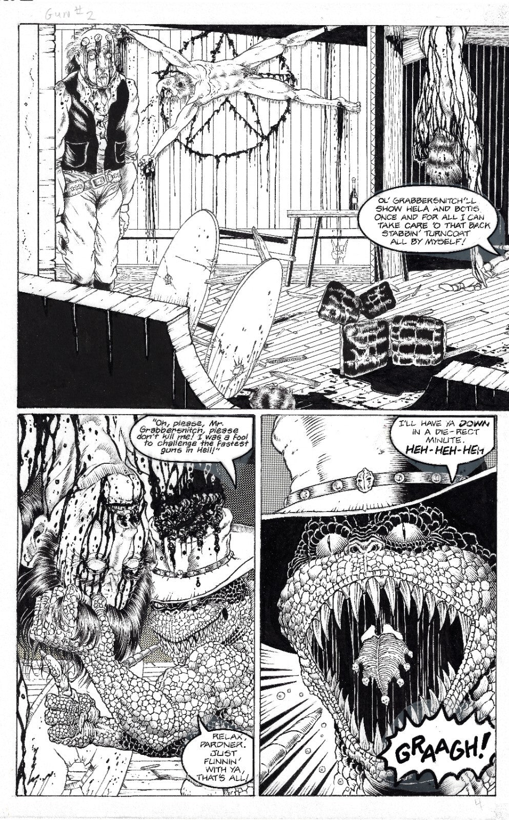Original Joe Vigil Gunfighters In Hell Comic Art Pg 4 Issue 2 Pasted Letters