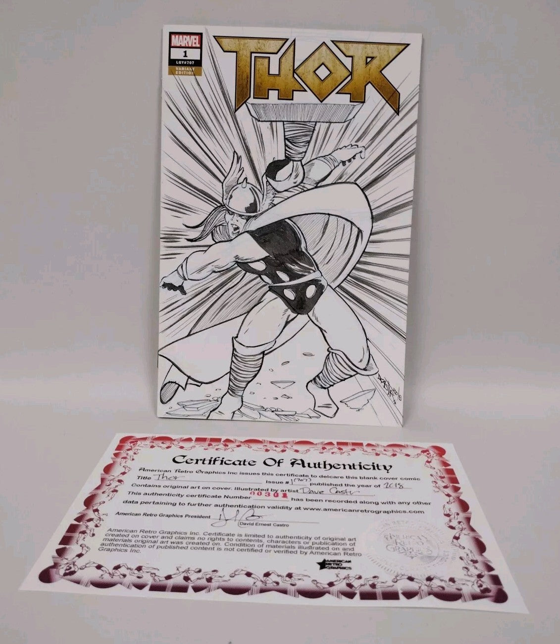 THOR #1 LGY #70 (2018) Marvel Sketch Cover Comic w Original Art Dave Castr 