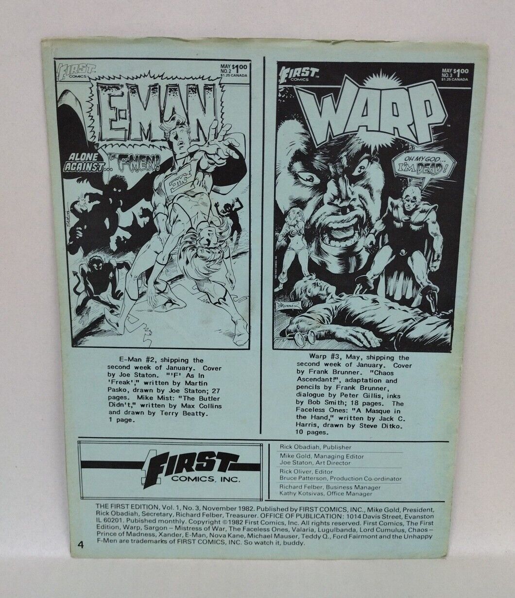 The First Edition #3 (1982) First Comics Newsletter E-Man Prince Chaos Rare