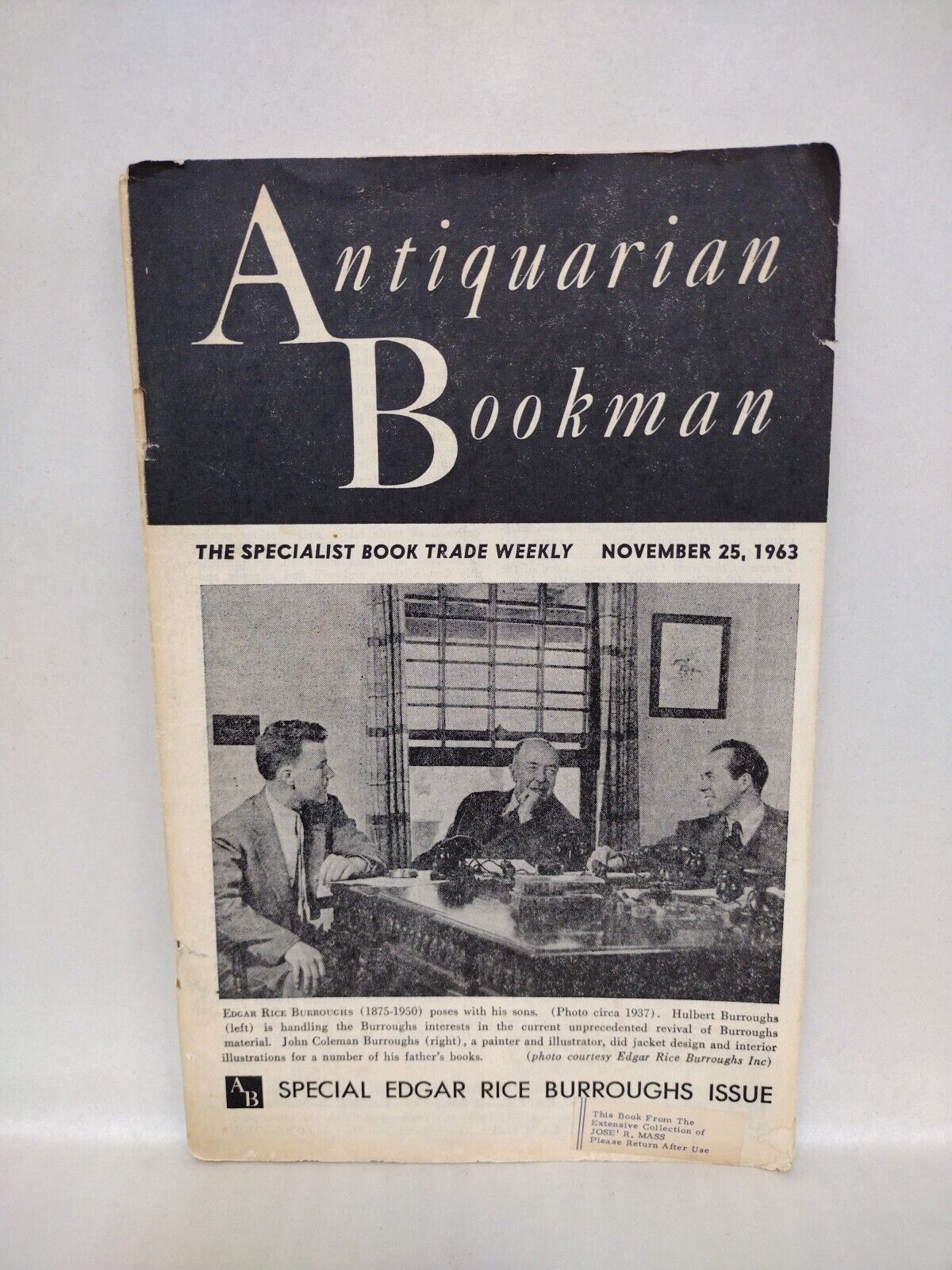 Antiquarian Bookman #22 (1963) Trade Magazine Edgar Rice Burroughs Index Issue 