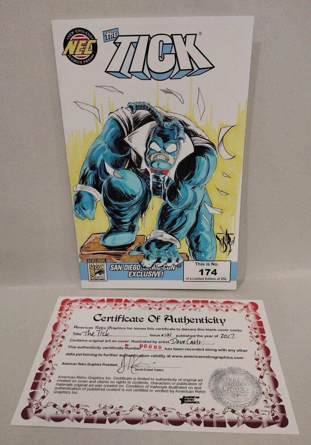 THE TICK SDCC 2017 NEC Blank Sketch Cover Variant W Original DCastr Art 174/250