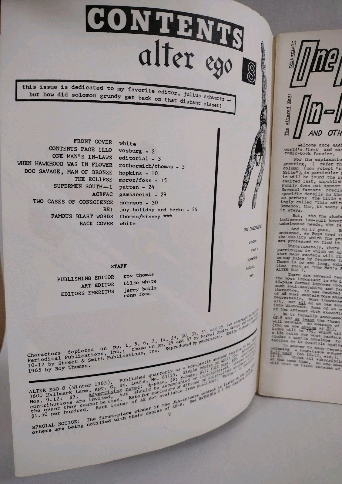 Alter Ego #8 (1965) Biljo White Black Hawk Cover Silver Age Fanzine The Eclipse 