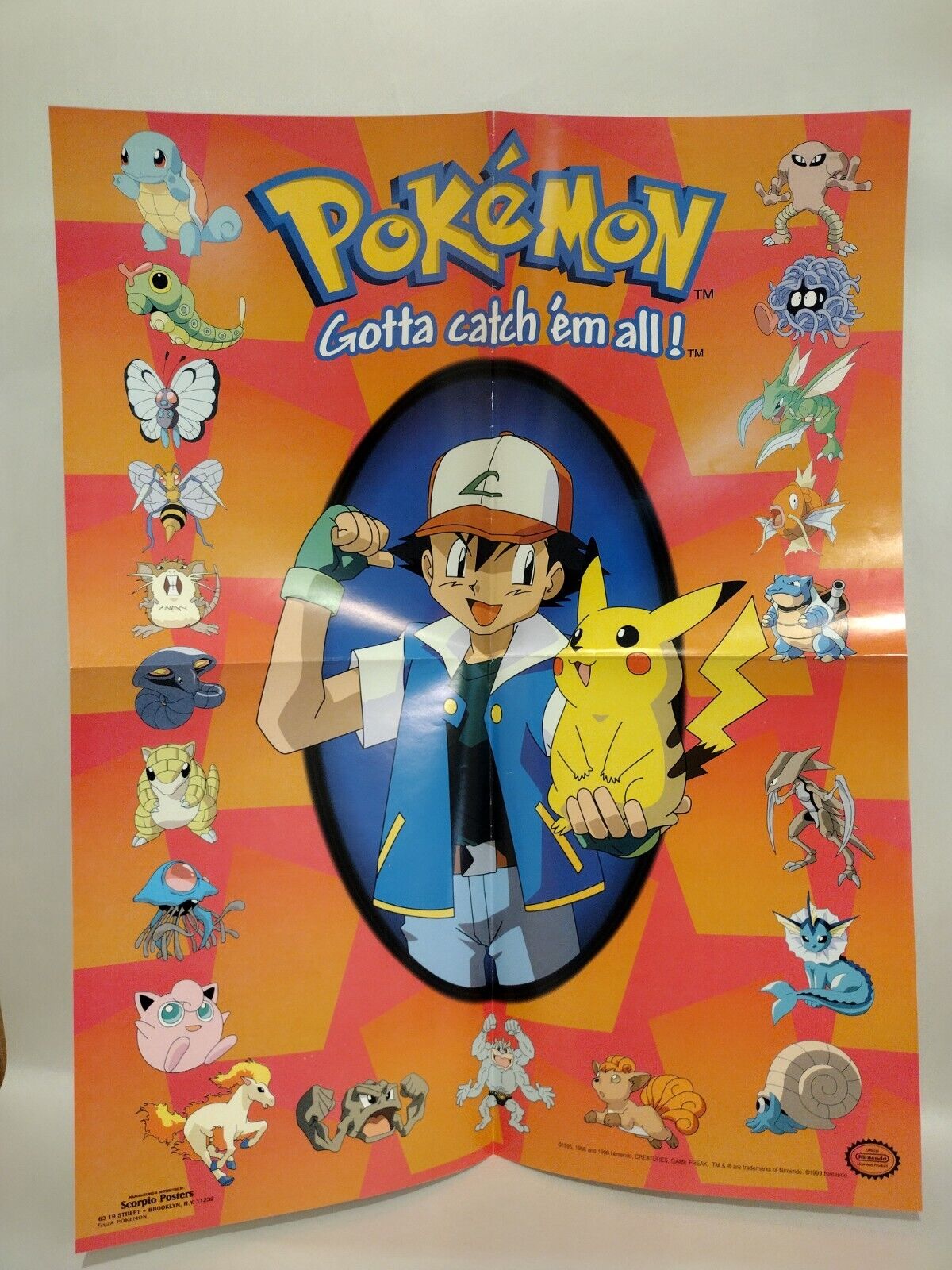 POKEMON Gotta catch 'em all! Ash Pikachu 16 X 20" (1999) Scorpio Poster Folded