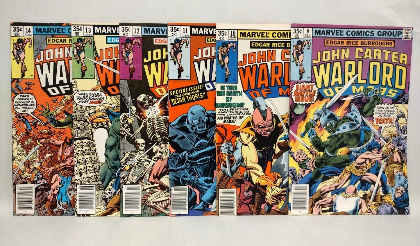 John Carter Warlord Of Mars 1977 Marvel Comic Lot 9 10 11 12 13 14 Dejah Thoris 