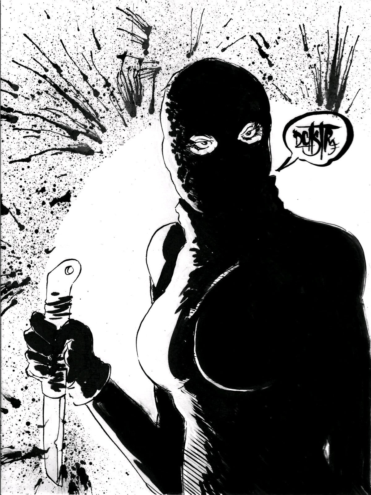 Night Killer (2023) Original 8 X 6" Dave Castr Horror Illustration Art W ARG COA