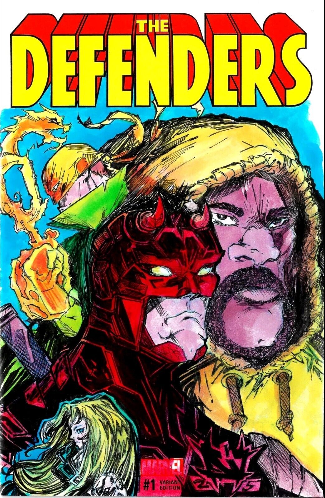 Defenders 1 (2017) Marvel Sketch Cover Comic Original Jose JAG Guillen Art W COA