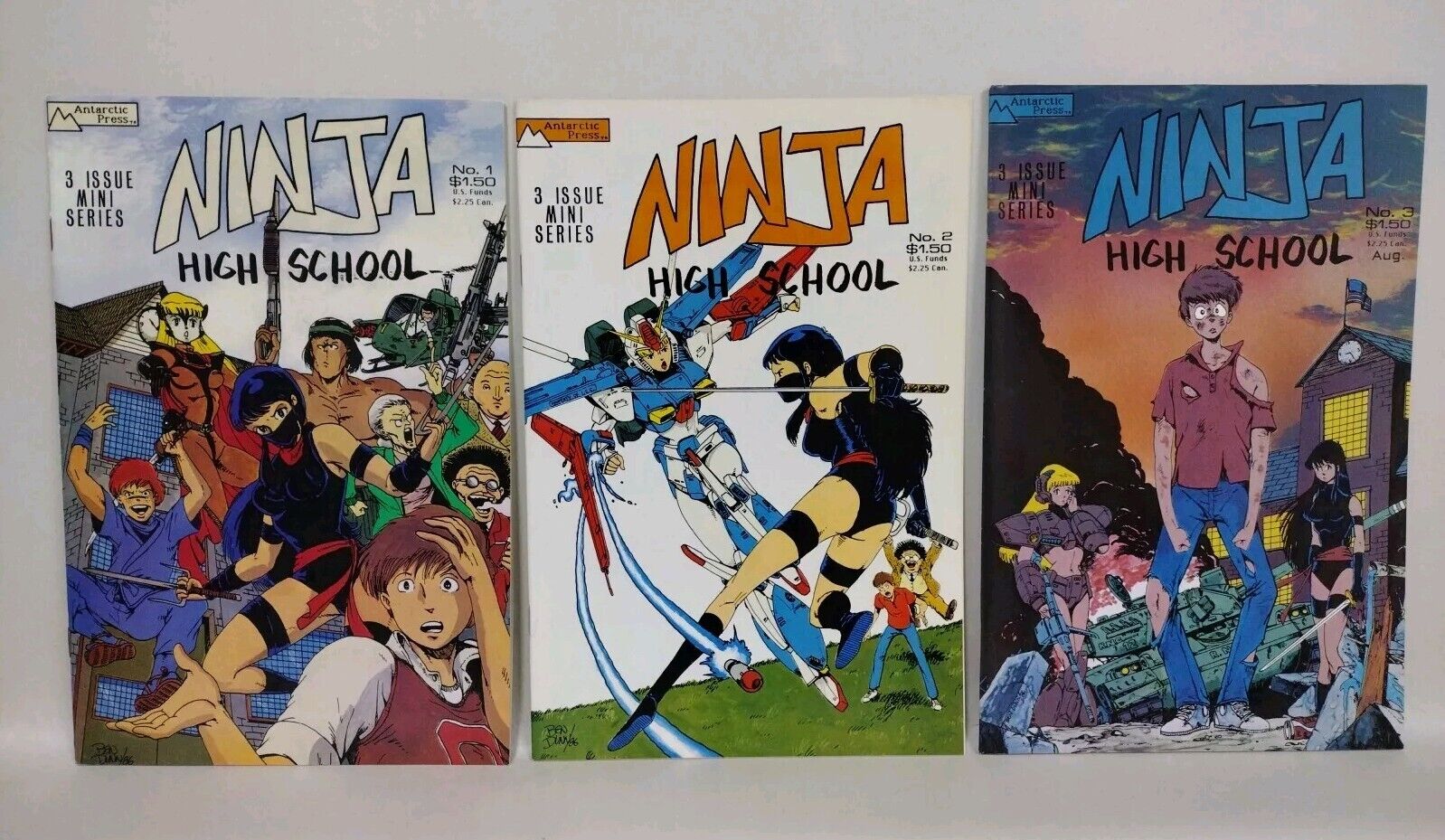 NINJA HIGH SCHOOL 1987 Complete Antarctic Comic Mini Series 1 2 3 1st Appearance