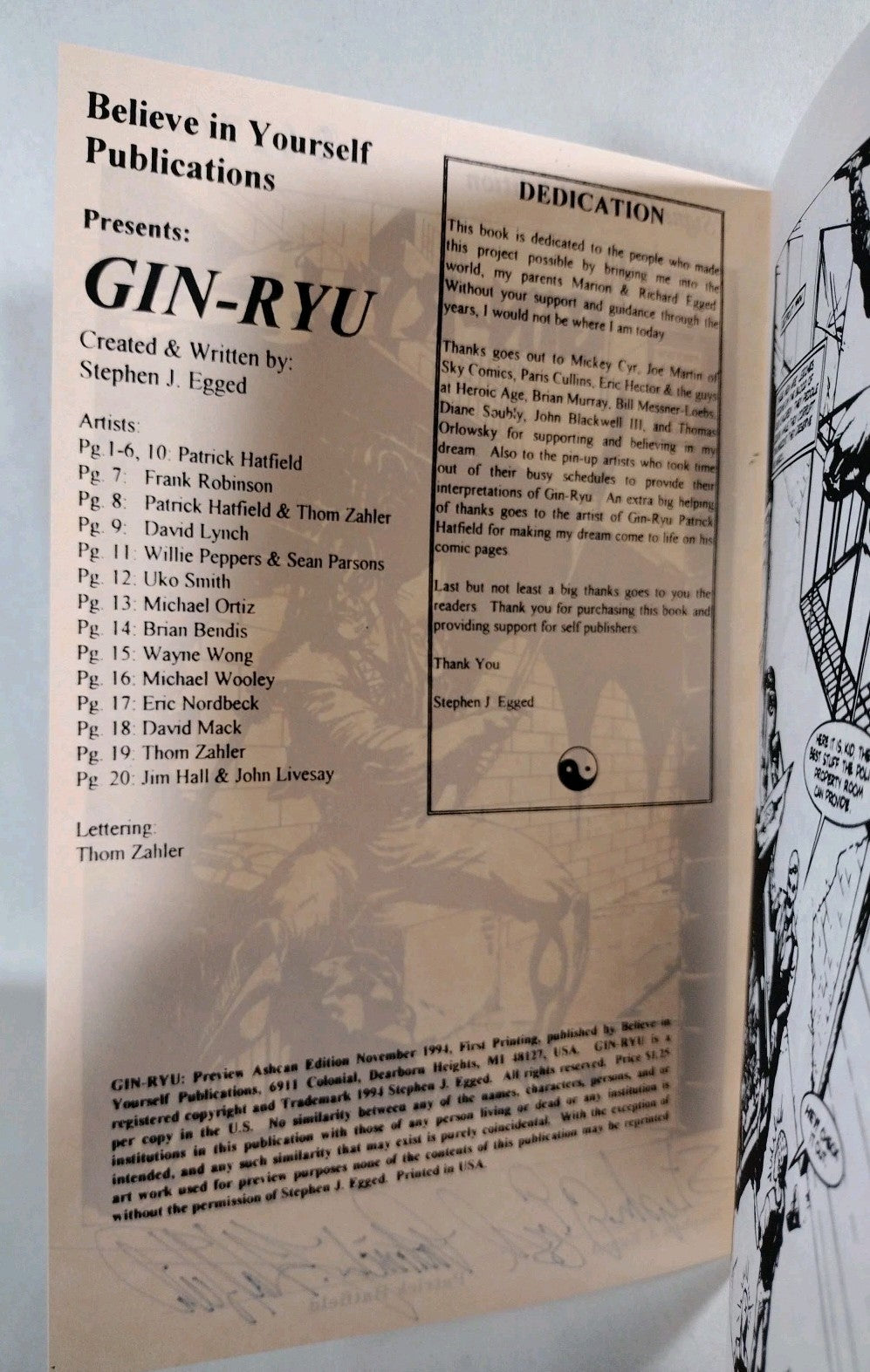 Gin-Ryu 1994 Believe In Yourself Comic Ashcan Preview Comic Signed #'d 417/1000