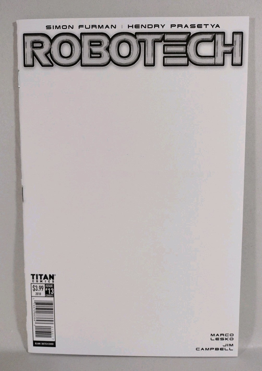 Robotech #13 (2018) Titan Comic Blank Sketch Variant Cover VF-NM