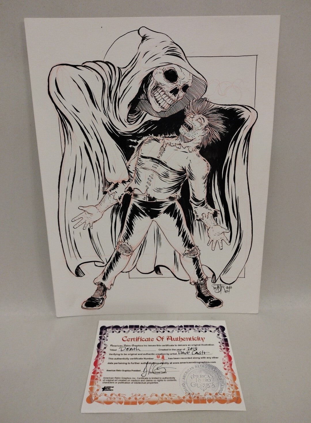 Death 9 x 12" Original (2018) Dave Castr Grimm Reaper Ink Illustration Art W COA