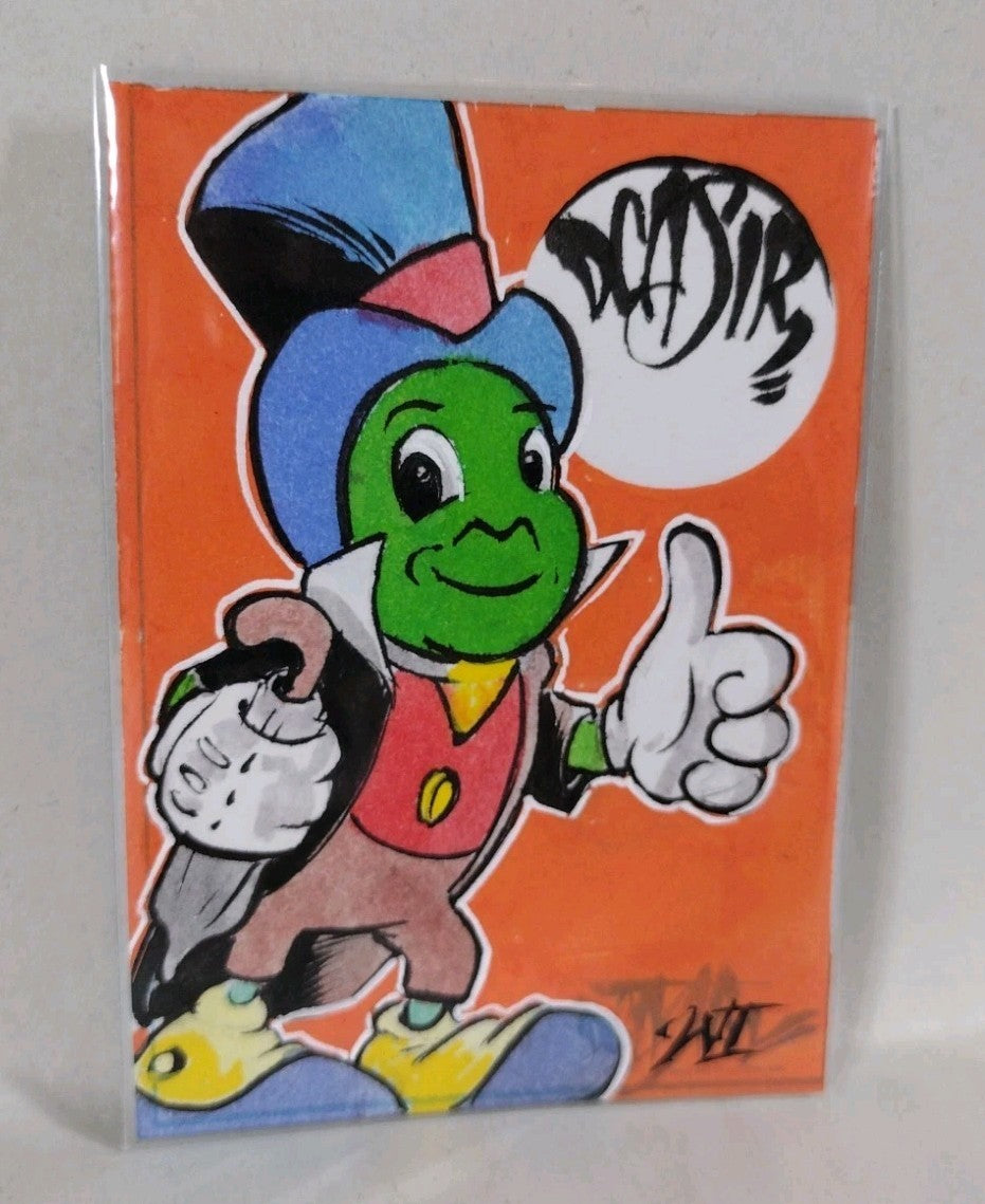 Dave Castr Crusin (2025) OAC Sketch Card W Original Jiminy Cricket Art