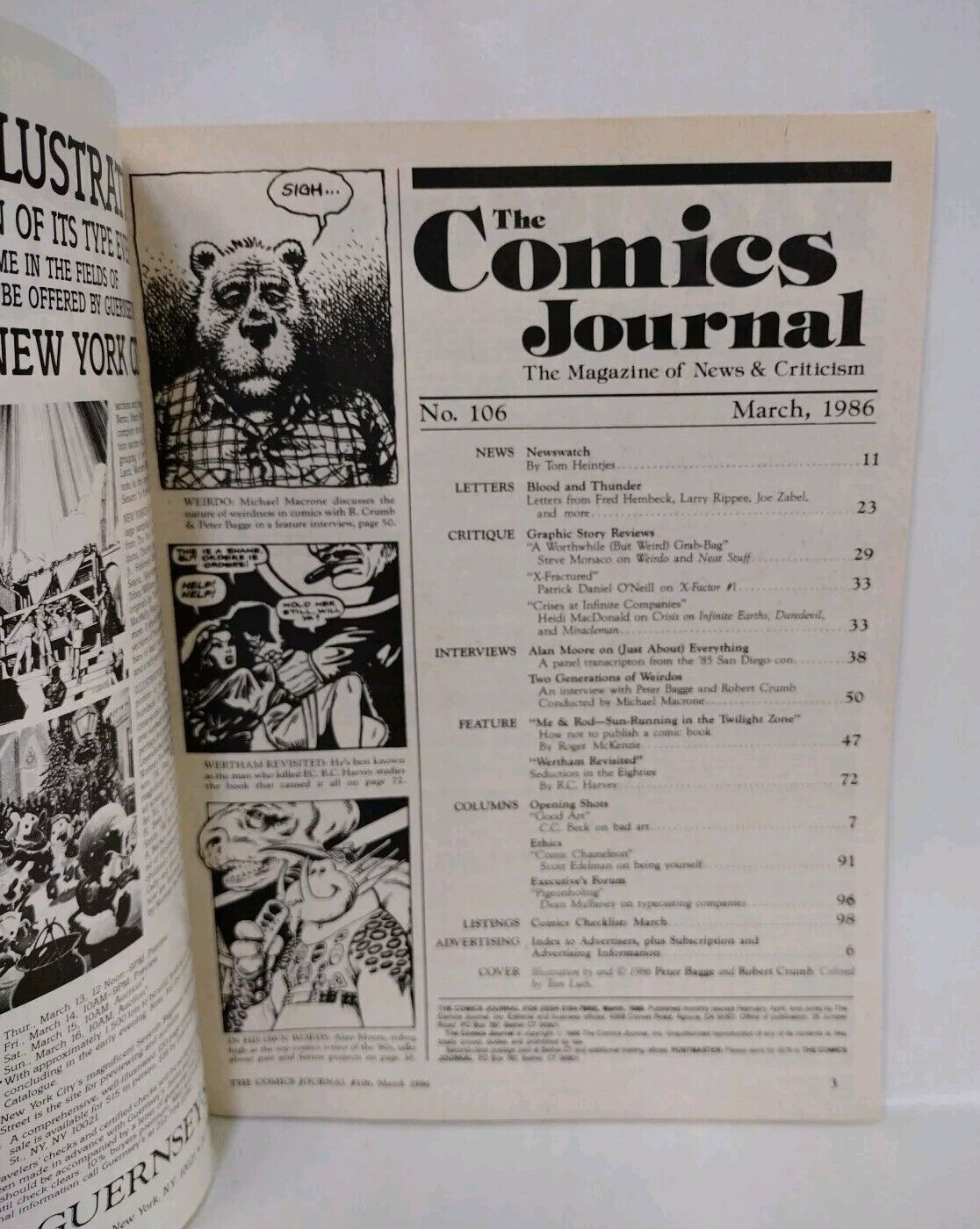 Comics Journal Magazine #106 (1986) Robert Crumb Peter Bagge Interview VF-NM