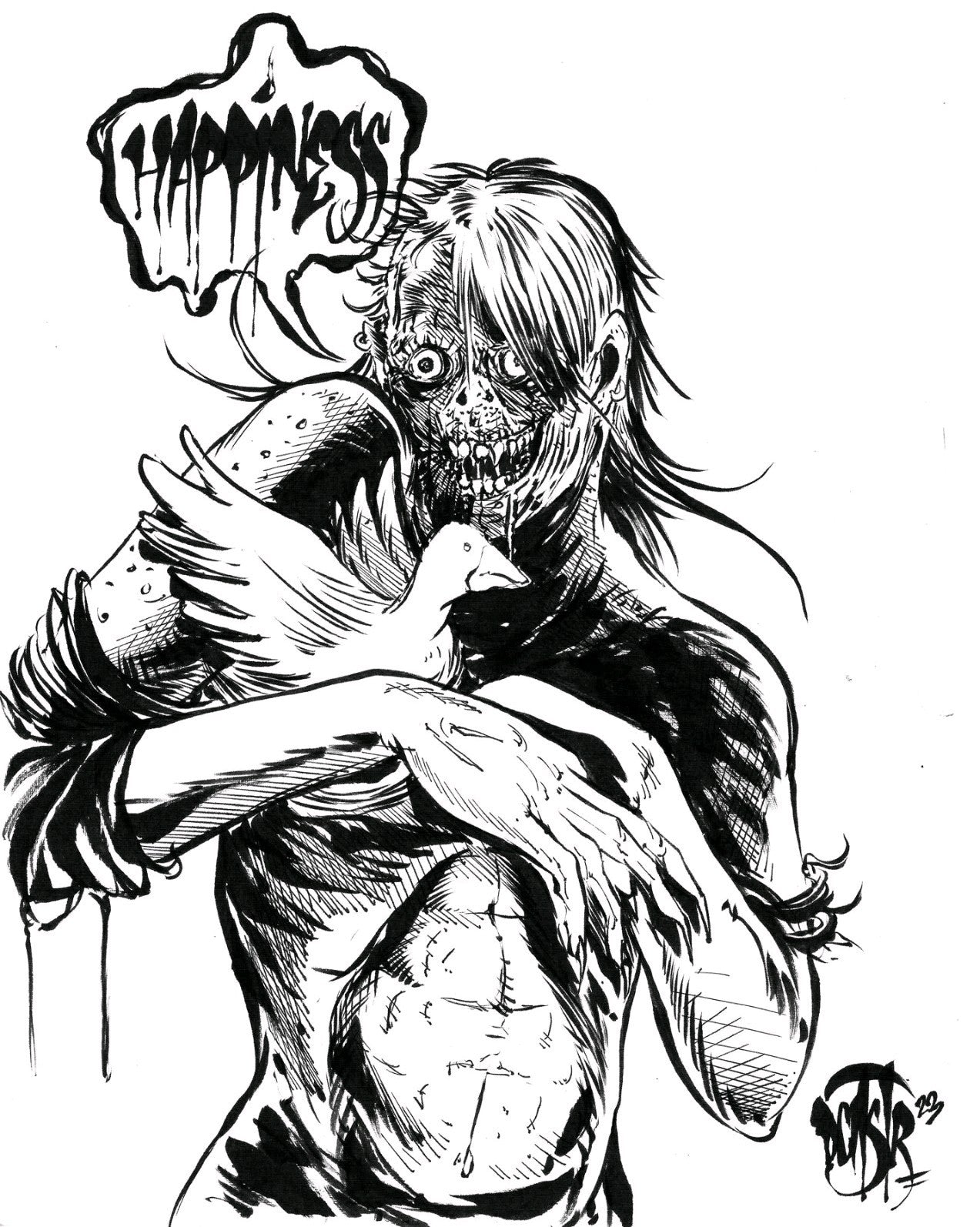 Happiness Original (2023) Dave Castr 8.5 X 11" Pencil Ink Drawing W ARG COA 193