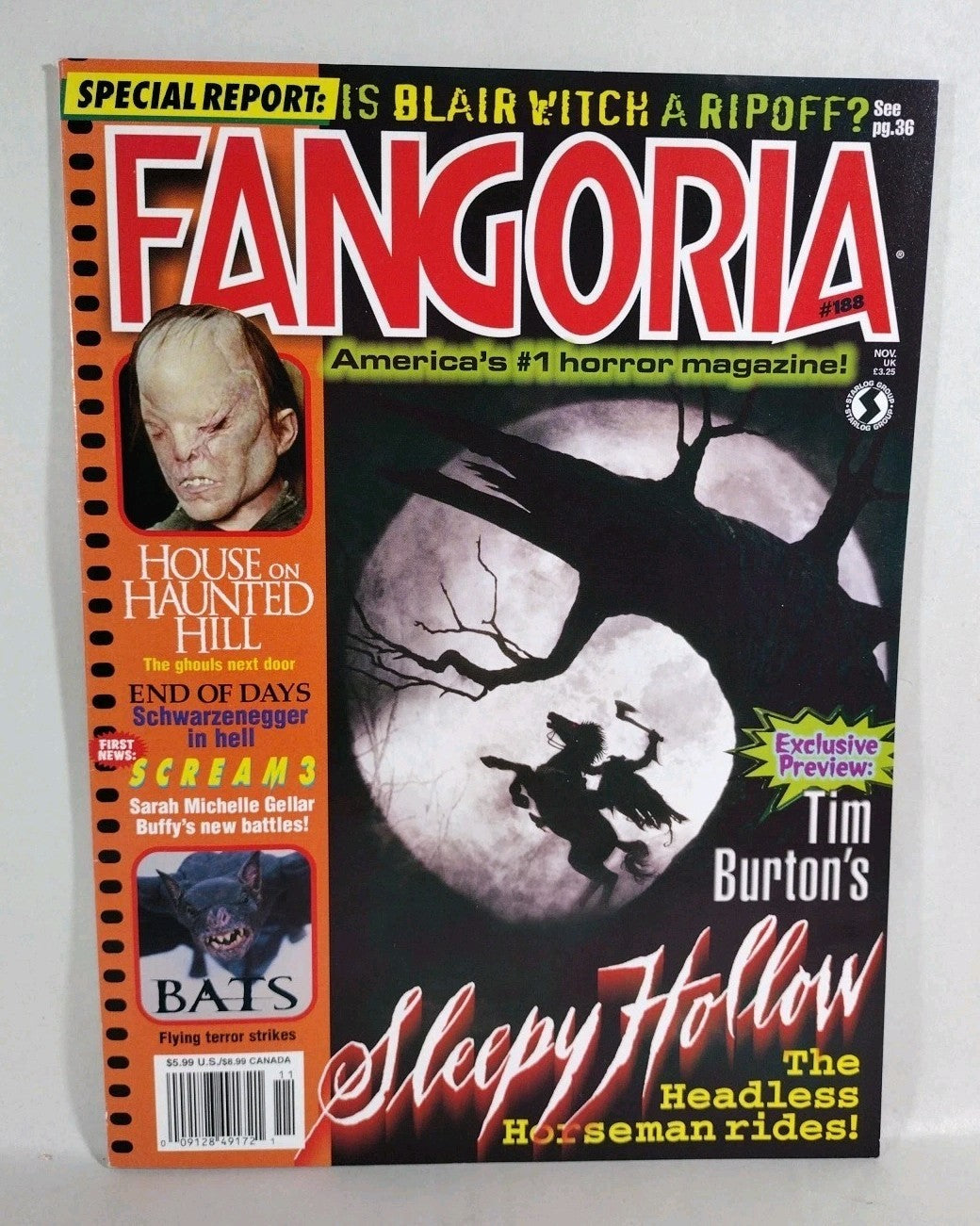 FANGORIA Magazine #188 (1999) Sleepy Hollow Scream 3 Bats End Of Days Buffy NM