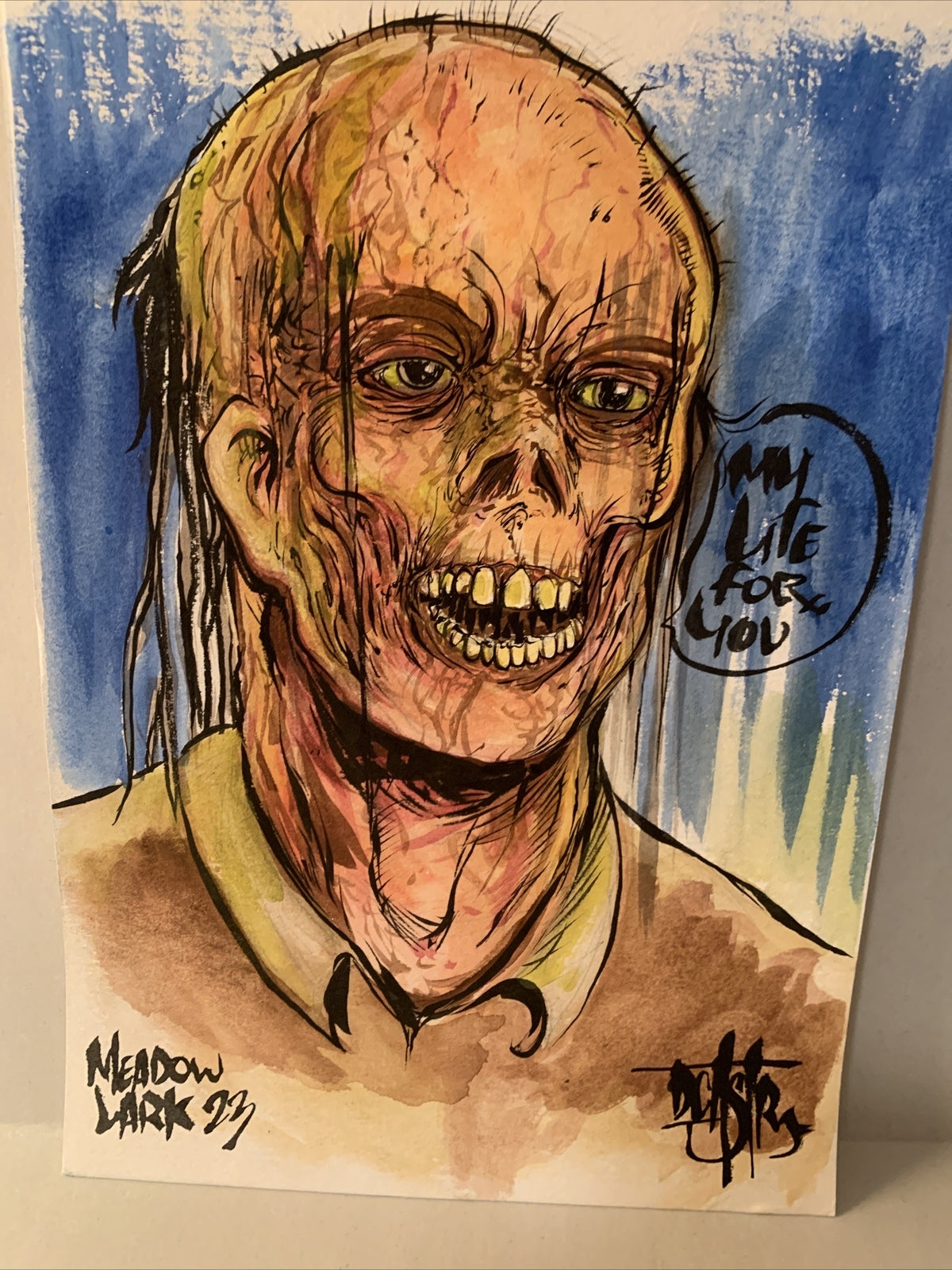Trash Can Man Original 9 x 6” Dave Castr Watercolor Stand Horror Art W ARG COA