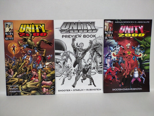 Unity 2000 (1999) Acclaim Valiant Comic Lot Set #1 Cover A #2 +Preview Book