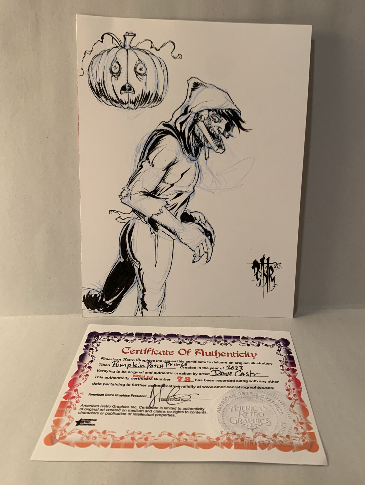 Original Dave Castr Pumpkin Patch Princes 5x7" Art Sealed W ARG COA