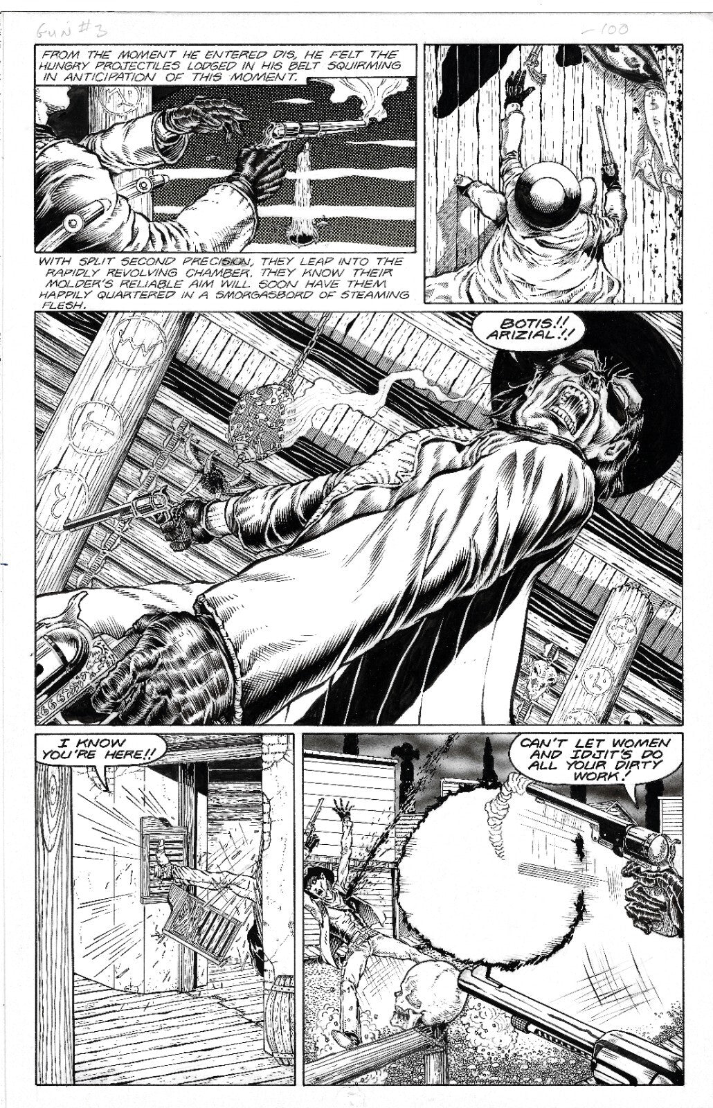 Original Joe Vigil Gunfighters In Hell Comic Art Pg 24 Issue 3 Hand Lettered