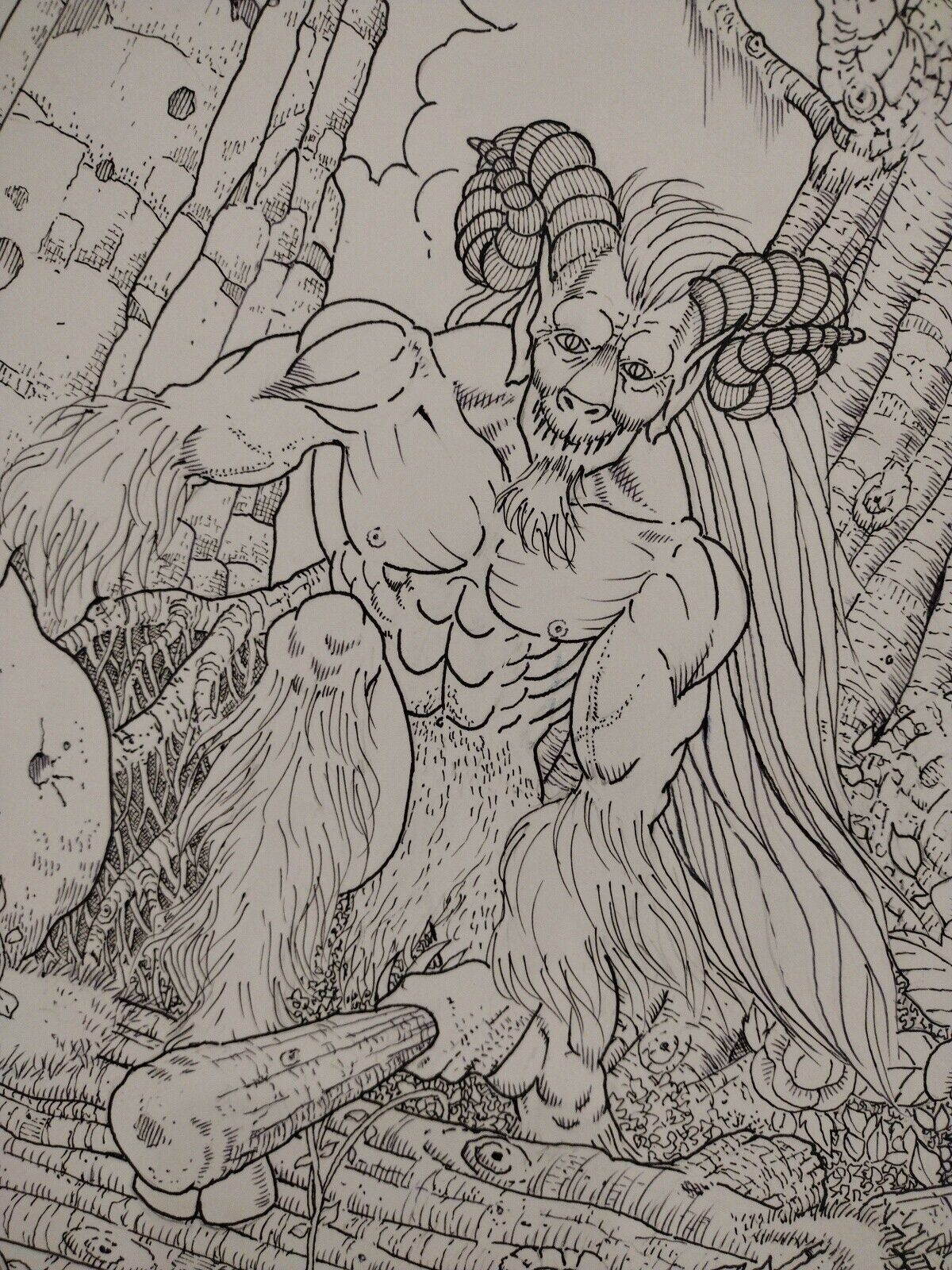 Joe Vigil Original Inked Illustration Krampus Demon In Ruins 11 X 17 Signed