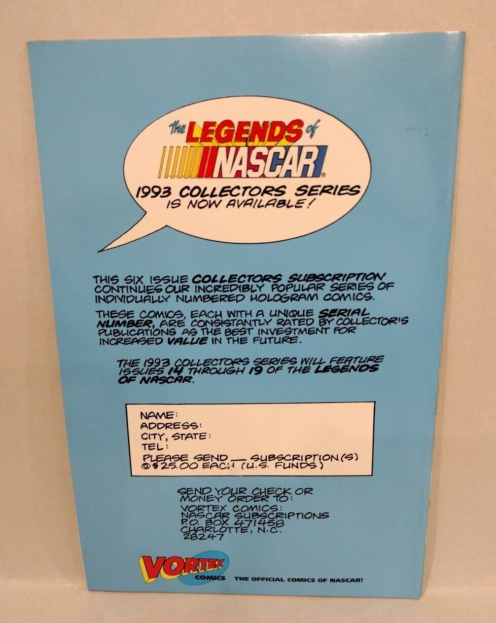 Legends Of NASCAR (1992) Vortex Hologram Variant Comic Lot Set #9 10 11 12 13