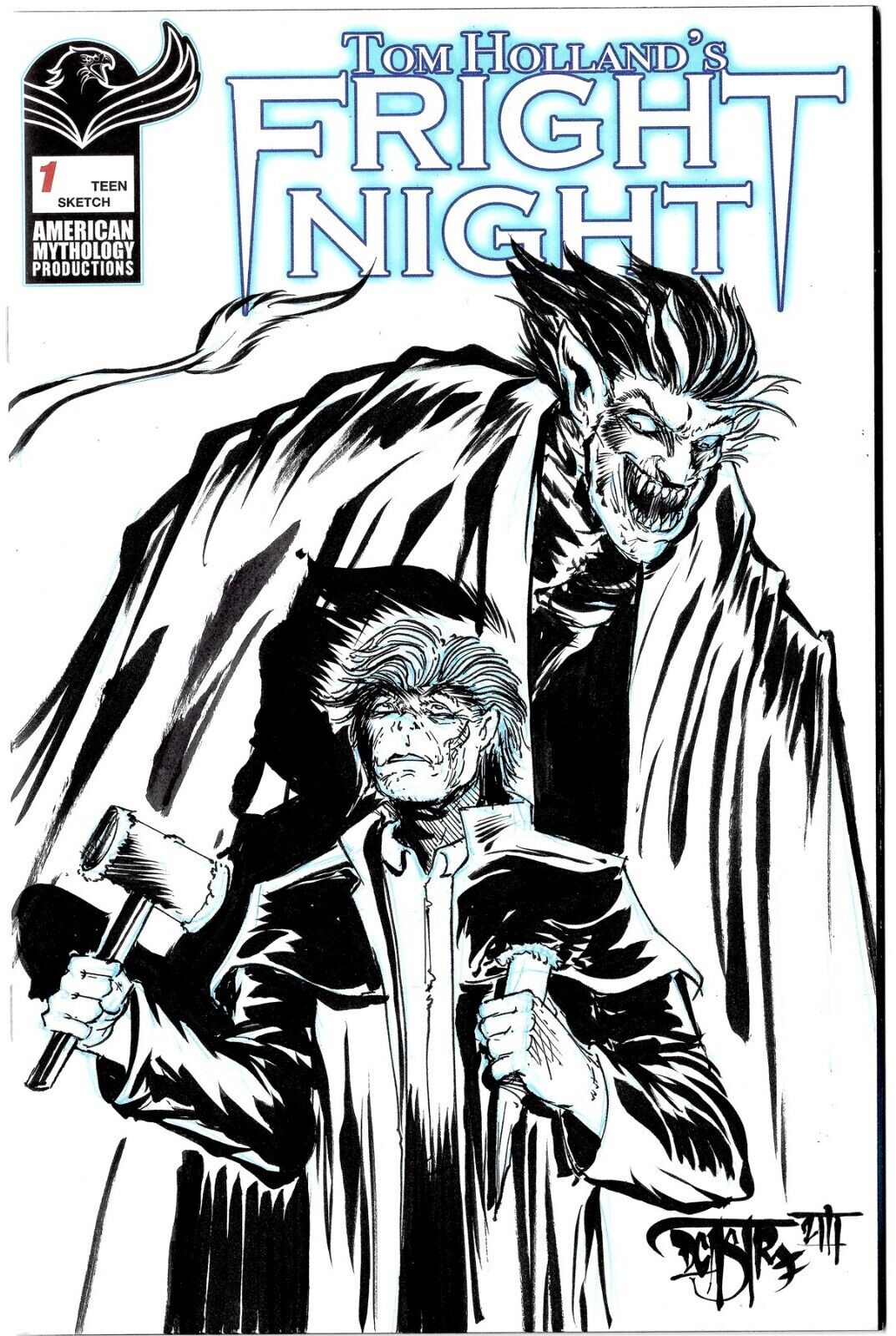 Tom Holland's Fright Night #1 Blank Cover Variant W Original Dave Castr Art COA