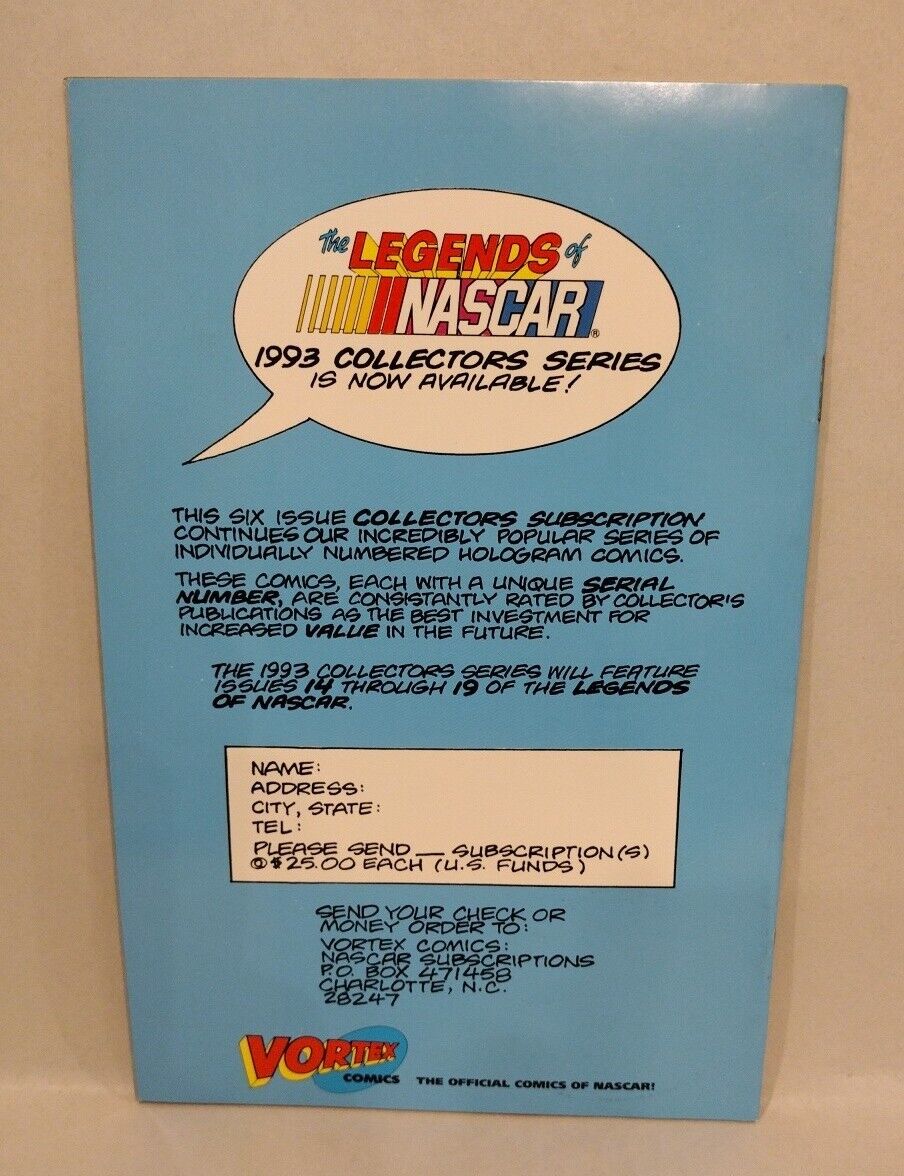 Legends Of NASCAR (1992) Vortex Hologram Variant Comic Lot Set #9 10 11 12 13